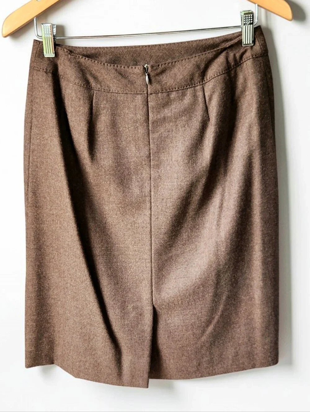 Vintage Pendleton Virgin Wool Knee Length Pencil Skirt Brown 8 USA Tweed Classic